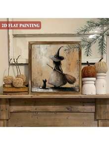 1/2 Stücke Halloween Hexe Holzrahmen Schild Tischdekoration Heim Wandbehang Herbst Büro Studentenwohnheim Feiertags Party Zubehör Geschenk