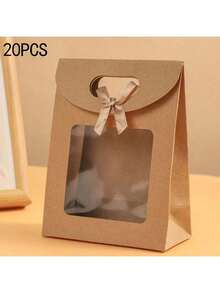 20 piezas de bolsas de regalo de papel kraft de alta calidad con textura, ventana transparente y asas resistentes - Lazo de cinta dorada elegante, ideal para bodas, fiestas, Día de San Valentín y ocasiones especiales - Multicolor - Ver 3