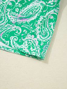 Acelitt 春秋绿色佩斯利印花长袖扣腰迷你连衣裙 - 綠色 - 查看 10