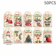 50 Piezas de Etiquetas Colgantes de Navidad con Cuerdas, 10 Estilos de Etiquetas de Papel para Regalos, Etiquetas Colgantes para Fiestas de Navidad, Decoración del Árbol de Navidad