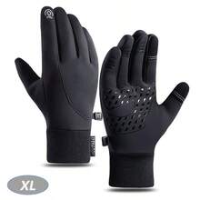 1 Pair Winter Men's Cycling Gloves With Warm Fleece,Touchscreen Outdoor Gloves, Waterproof & Windproof,Anti Slip,For Camping,Hiking