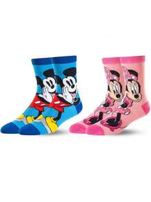 Disney 两双米奇米妮卡通中筒袜，吸湿透气，时尚万圣节风格 - 完美礼物，适合派对、日常穿着、休闲活动、情侣袜 - 彩色 - 查看 4