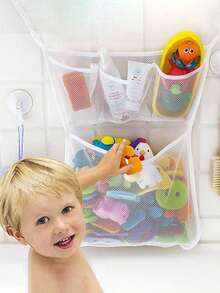 1pc Bathroom Toy Storage Mesh Bag, Cartoon Bathroom Toy Storage Bag, Wall-Mounted Shower Mesh Storage Bag, Easy Installation Accessories - Multicolor - View 1
