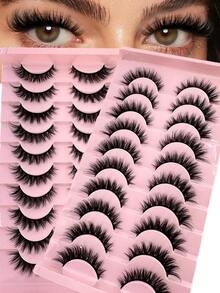 10pairs 5d Mink Fur False Eyelashes,Crossed & Voluminous Natural And Dramatic Lashes - màu đen - Xem 7