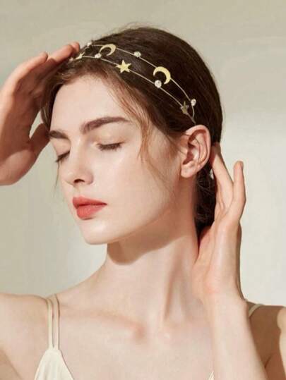 شريط رأس مزين بالراين ستون والنجوم للخروجات اليومية العادية، تيجان أنيقة، شريط شعر، شريط رأس، قطعة للرأس