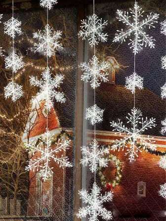 15pcs Artificial Snowflakes For Christmas Decoration, Christmas Tree Ornaments, Creative 3D Snowflake Party Backdrop Decor, Faux Snowflake Tassels, Suitable For Christmas Theme Party, Christmas Tree Hanging Ornaments