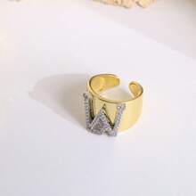 1 Pc New Arrival Two Tone Pave Initial Letter Ring Vintage Style Adjustable Open Metal Rings - Letter Type - View 20