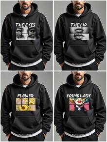 Customized Photo & Text Men's Hoodie, Upload Your Personal Landscape/Anime/Lover/Family Photos, Text/Name/Blessing/Holiday/Anniversary, Fall Winter