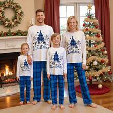 Christmas Pajamas For Women Men Kids Baby Matching Christmas Pajamas For Family Christmas Tree T Shirt Tees Tops Plaid Pants Sleepwear Nightwear Xmas Pjs Set - Xanh và trắng - Xem 2