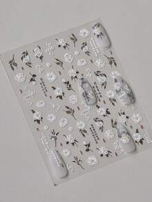 秋季新款1片装5D美甲贴纸梦幻蓝紫珍珠蝴蝶玫瑰花朵蝴蝶结指甲贴贝壳灯设计自粘贴纸美甲装饰花朵指甲贴5D浮雕百合花朵贴纸 - 彩色 - 查看 1