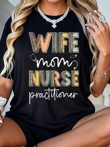 % Cotton Wife Mom Nurse Practitioner NP Nurse Practitioners-Shirt Shirt Top Summer-Shirt Women - 黑色 - 查看 1