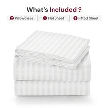 Lux Decor 4 Pc Stripe Bed Sheets, High GSM Brushed Microfiber Bedding Set With Deep Pocket Fitted Sheet & Pillowcases. Soft, Breathable, Hypoallergenic, Easy Care, And Wrinkle Resistant For Year-Round Comfort And A Classic Hotel-Quality Look. - 白色 - 查看 5