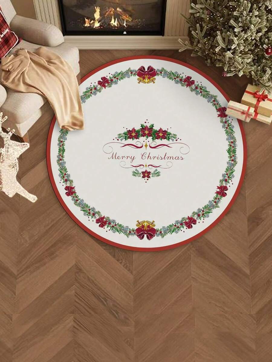 Weihnachts-Kristall-Samt-Rundteppich, rutschfest und leicht zu reinigen, angenehm zum Sitzen, Weihnachts-Teppich für Feststimmung, geeignet für Wohnzimmer/Esszimmer/Schlafzimmer/Eingangsbereich