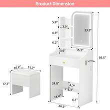 GINRGINR Vanity Desk With Lighted Mirror, Makeup Vanity Table With Lights, Drawer, Power Outlet, 3 Color Lighting Modes & Adjustable Brightness, Dressing Table For Bedroom, White, 15.4"D X 24.4"W X 59"H - Xem 4