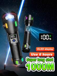 便携式 30W LED 手电筒大功率超远距离伸缩变焦手电筒 5 种模式照明多功能 USB 充电长端照明高光使用 18650/26650 电池荧光灯极具吸引力户外露营和钓鱼工作手电筒 - 黑色 - 查看 1