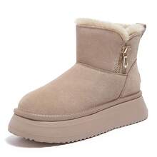 CAMEL CROWN Women's Sports Casual Shoes, Autumn And Winter Fashionable Fleece-Lined Thickened Warm Snow Boots, Comfortable And Soft Short Boots - Red Bean Paste - View 4