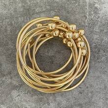 Retro Boho Thick West  Golden Bangles 10mm Ball Bangles Boho Stacking Bangles Handmade Bangles For Women Daily Holiday Jewelry Gifts For Her - Golden2 - 查看 4