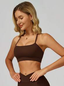 MASKERT Women's Racerback Sports Bra, Sexy Ladies' Spaghetti Strap Yoga Bra, Can Be Worn Outerwear, Suitable For Running, Workout And Gym, Providing Bare Skin-Like Comfort - Coffee Brown - View 5