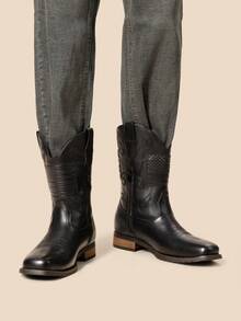 Men's Western Cowboy Boots European And American Style High-Top Leather Boots - Black - View 3