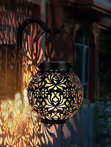 1 pieza Farol solar con patrón de peonía en negro y dorado, luz decorativa colgante para exteriores, lámpara de mesa para exteriores, adecuada para decoración de jardín/patio/mesa/porche