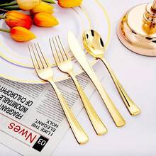 50/25/10/5pcs Gold Cake/Salad Knife/Fork/Spoon Set, Reusable And Washable, Suitable For Parties, Outdoor Events, Family Gatherings, Weddings, Holidays, Cake And Salad Utensils - Gold - View 1