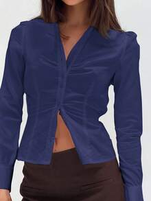 Sunny Girly Fall Women Clothes Y2K Back To School College Style Pleated Design All White Long Sleeve Shirt Top