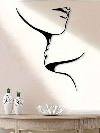 1pc Minimalist Couple Face Metal Wall Decor - Elegant Black Lines, Durable Iron Construction, Romantic Bedroom, Living Room Or Wedding Valentine's Day Gift - Modern Wedding Decoration, Rustic Vintage Art, Abstract Silhouette, Anniversary Home Decor