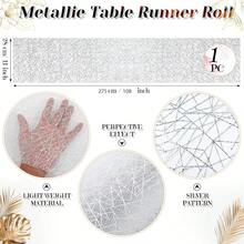 1pc Silver Metallic Mesh Table Runner 11"X108", Rectangular Tablecloth Decor Suitable For Wedding, Birthday, Bridal Shower, Reception, Party, Home, DIY Daily Decoration