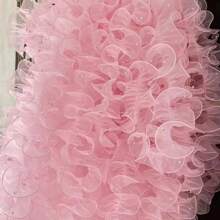 1 卷/2 米 12 厘米密褶串珠薄纱蕾丝丝带、花卉工艺包装缎带、闪亮珍珠波浪欧根纱丝带 - 粉色 - 查看 1