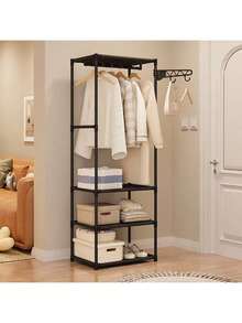 1pc Metal Freestanding Portable Clothes Rack With 1-Tier Shelf, Adjustable Rolling Clothes Rack, Large Capacity Non-Slip Hat Rack With Locking Wheels, Multi-Layer Design. Rolling Multi-Functional Metal Clothes Rack, Independent Triangle Clothes And Coat Storage Organizer Suitable For Home, Kitchen And Closet, With Movable Multi-Layer Structure. Floor Standing Clothes Rack Living Room Storage Rack Floor Standing Bedroom Small Coat Rack Bag Rack - Multicolor - View 15