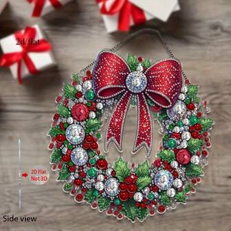 2D Diamond Painting Kit, Christmas Wreath, Acrylic (PMMA) Mosaic Art, Asymmetrical Diamond, DIY Craft Tools, Holiday Wall Decor