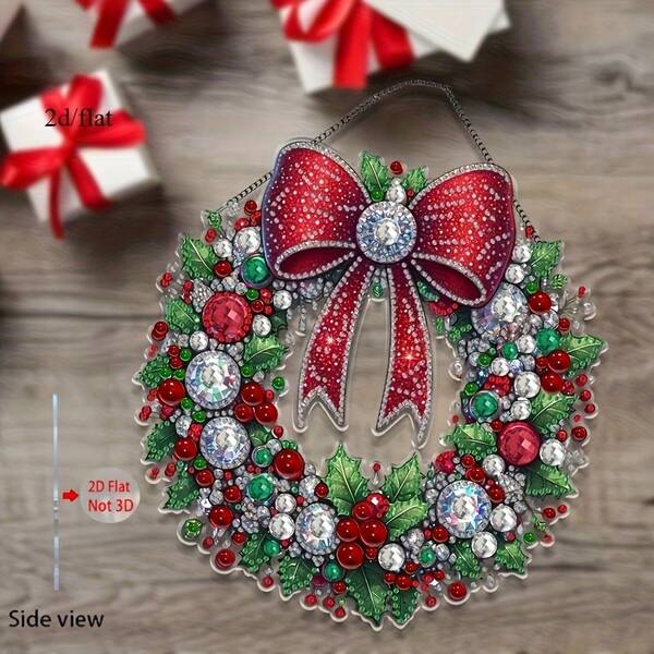 2D Diamond Painting Kit, Christmas Wreath, Acrylic (PMMA) Mosaic Art, Asymmetrical Diamond, DIY Craft Tools, Holiday Wall Decor