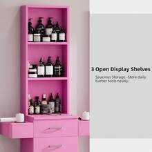 Hombck Salon Station For Hair Stylist, Salon Station With Barber Cabinet, Hair Stations Equipment Hair Dryer Holder, Drawers, Storage Cabinet For Hair Styling, White/ Black/ Pink - 粉色 - 查看 4