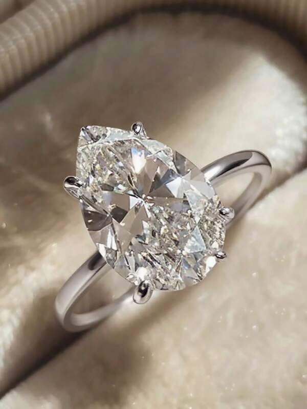 1PC Delicate Elegant And Luxurious 925 Sterling Silver 4 Claw Teardrop Women'S Ring Ladies Jewelry Gift Birthday Gift Party Gift