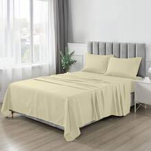 Lux Decor 4 Pc Stripe Bed Sheets, High GSM Brushed Microfiber Bedding Set With Deep Pocket Fitted Sheet & Pillowcases. Soft, Breathable, Hypoallergenic, Easy Care, And Wrinkle Resistant For Year-Round Comfort And A Classic Hotel-Quality Look. - 香草 - 查看 3