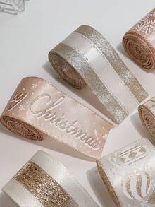 1Roll Christmas Wired Ribbon Champagne Themed Ribbon With Snowflake Merry Christmas Golden Glitter Xmas Ribbon 2.2yards For Christmas Tree Wreath Garland Decor Supplies Holiday Gift Wrapping Home Party Decorations Home Decor Christmas Decorations Room Decor Winter