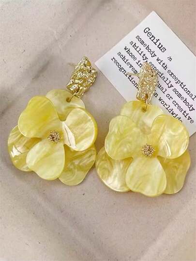 1 Pair Metal & Acrylic Flower Stud Earrings, Vintage Style Elegant Earrings, Luxury Jewelry Accessories For Women