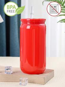 1PC/6pcs Colorful Plastic Cups With Lids And Straw PET Can Replacement For Water Bottle Shaped Cute Tumbler Drinking Plastic Cups For Party, Coffee, Milk Outdoor Sippy Cup Simple