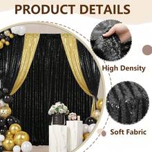 95x48-Inch Dazzling Sequin Star Curtain With 3D Stereo Light And Shadow Effects Decoration - Romantic Backdrop Wall For Wedding Venues, Shining Decoration For Birthday Parties, High-Grade Texture With Gold Sequin Material, High-End Space Decoration For Living Rooms And Bedrooms, Magic Tool For Creating A Festive Celebration Atmosphere, Backdrop Curtain With High Photo-Taking And Check-In Success Rate(Wedding Banqueta Party Autuumn Elegant Bridal Shower Table Decoration Dining Table Wedding Party EventHalloween Christmas:DecorationThanksgiving Dayfestival Home Decor) - 黑色 - 查看 2
