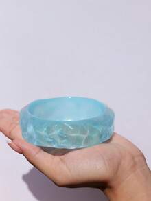 1pc Women's Economical Resin Bracelet, Blue Wavy Gradient Resin Round Bangle, Beach Holiday Accessory - Blue - View 13