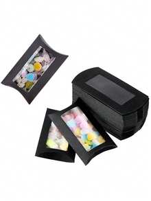 12pcs Kraft Paper Mini Pillow Boxes With Clear Window, Gift Packaging Boxes For Baking, Candy, Chocolate, Jewelry Display, Wedding, Party, Birthday, Bridal Shower, Bachelor/Bachelorette Party, Graduation, Halloween, Christmas