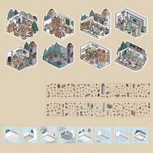 1 مجموعة كتاب ملصقات منظر طبيعي مصغر، موضوع حفلة المنزل، مناظر طبيعية عادية ملصقات ألبوم الصور