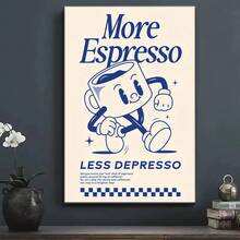 1 Piece Vintage Style More Espresso, Less Canvas Art Posters - Cartoon Coffee Cup Design, Modern Wall Arts Decor Painting For Home Office, Living Room, Bedroom, Classroom - Classic Home Decor.Optional Frame