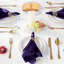 12pcs Satin Napkins 17" X 17" Square Dinner Napkins, Suitable For Party, Wedding, Event, Banquet, Daily Use (Deep Purple) - Multicolor - View 6