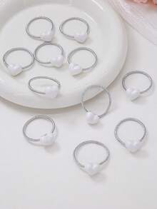 Bộ 10 chiếc dây buộc tóc nhỏ bằng thun màu trắng hình trái tim và lấp lánh bạc, kiểu dáng tối giản, phong cách công chúa dễ thương, phù hợp sử dụng hàng ngày, nhẹ nhàng cho tóc. - trắng - Xem 2