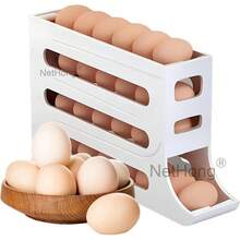 NetHong New 4 Layers Egg Storage Shelf Refrigerator Freshable Eggs Storage Container Automatic Rolling Egg Rack Dispenser Kitchen Desktop Holder UK - White - View 7