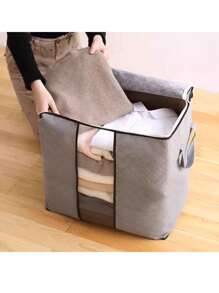 Classic Style Canvas Storage Box With Zipper - Multipurpose Non-Waterproof Rectangle Organizer For Clothes And Accessories, Under-Bed Storage - Multicolor - View 3