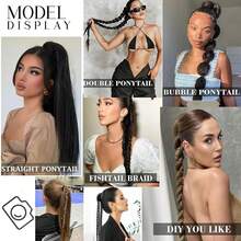 24 Inch Synthetic Ponytail Hair Extensions, Black Natural Braided Ponytail Wig, Long Straight Hair, Elastic Band Fastener, For Women - Multicolor - View 10