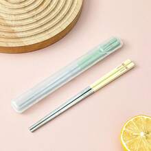 Portable 24CM 316 Stainless Steel Chopsticks With Cutlery Box, Cute Cartoon Pattern Chinese Chopsticks , High Temperature Resistant And Reusable Sushi Stick, Mildew Resistant Tableware, Dishwasher , Suitable For Student And Adult Use In Home, School, Office, Outdoor Camping, Picnic, Travel - Multicolor - View 6