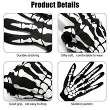 6pcs Halloween Skeleton Print Gloves, Non-Slip Funny Gloves For Personalized Role Play, Horror Skeleton Claw Gloves, Full Finger Short Gloves, Costume, Anime Cosplay Party Accessories, Black